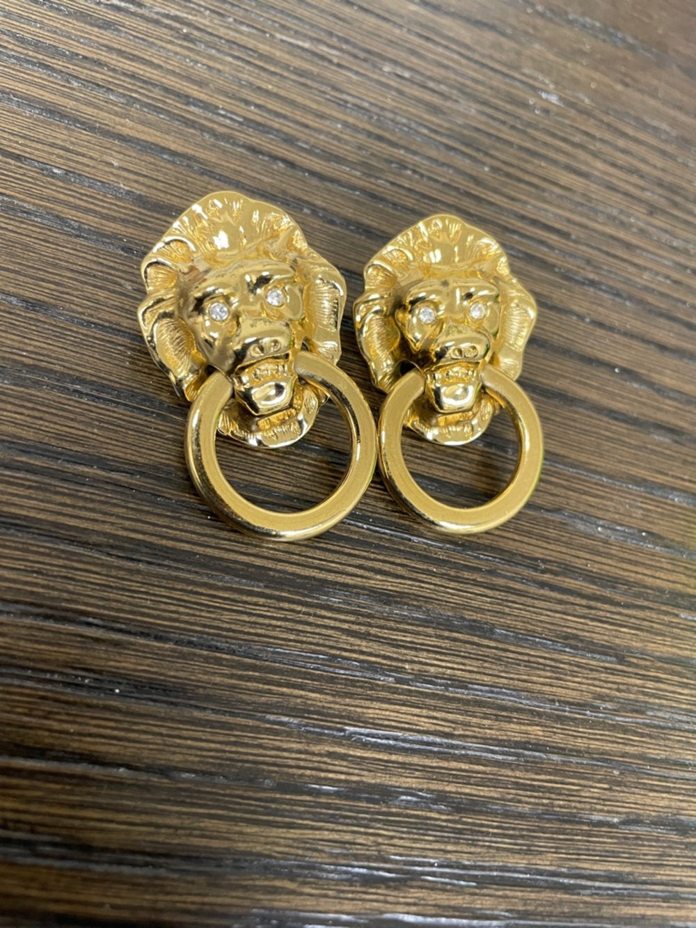 Vintage earrings Kenneth Jay Lane KJL Gold Lion Head Door Knocker